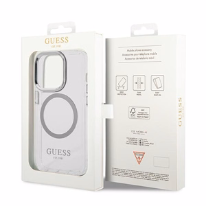 Guess GUHMP14XHTRMS iPhone 14 Pro Max 6.7" sidabrinis/sidabrinis kietas dėklas Metalinis kontūras Magnetinis