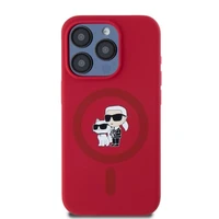 Karl Lagerfeld silikoninis Karl&Choupette galvų žiedas Magnetinis dėklas iPhone 15 Pro - Raudonas