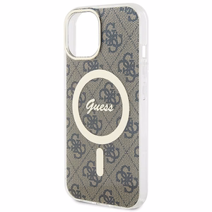 Guess IML 4G magnetinis dėklas telefonui iPhone 15 Plus - rudas