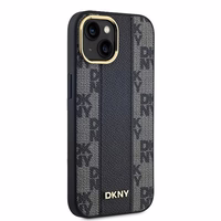 DKNY Odinis langeliais raštuotas magnetinis dėklas iPhone 15 Plus / 14 Plus - juodas