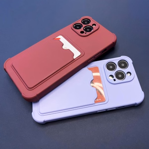 Kortelių šarvuotas dėklas telefonui iPhone 13 Pro Max, silikoninis oro pagalvės tipo dėklas su kortelių laikikliu, oranžinis
