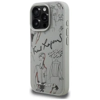 Karl Lagerfeld Grained Pattern & Logo MagSafe Case for iPhone 16 Pro Max - Gray