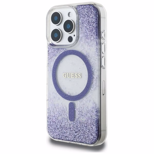 Guess HC dervos dugno blizgus magnetinis dėklas iPhone 16 Pro Max - violetinis