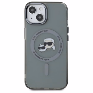 Karl Lagerfeld KLHMP15SHLSKCK iPhone 15 6.1" juodas kietasis dėklas IML Metal Karl & Choupette Head Magnetinis (MagSafe)