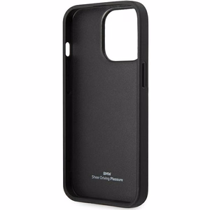 Dėklas telefonui BMW BMHCP14L22RBDK iPhone 14 Pro 6.1 - juodas odinis mėlynas taškų raštas