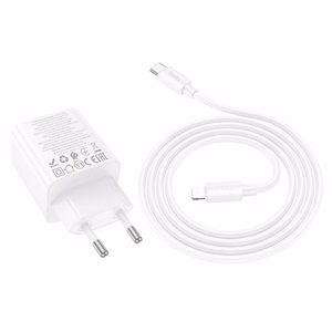 Įkroviklis telefonui Hoco 2 x USB C + 2 x USB A QC3.0 PD 3A 20W + kabelis USB C į Lightning N55 balta