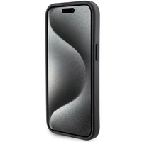 Ferrari Grip Stand Metal Logo dėklas iPhone 15 – juodas