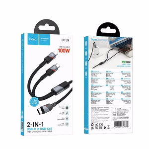 Kabelis 2in1 USB C į USB C / USB C Hoco 5A 100W 1,2 m U139 juodas