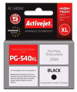 Activejet AC-540NX – juodo rašalo kasetė, pakeičia Canon PG-540XL, 25 ml, Supreme