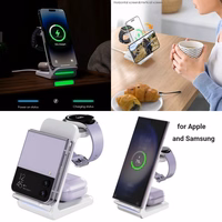 Belaidis įkroviklis CHOETECH, 15W, 3in1, baltas su stovu