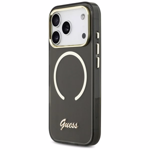 Guess IML Script Metal MagSafe Dėklas for iPhone 17 Pro Max - juodas