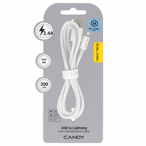 Blavec Kabelis Candy pintas - USB į Lightning - 2,4A 2 metrai Apple CarPlay (CCA-UL24W20) baltas