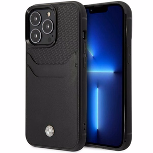 Dėklas telefonui BMW BMHCP14X22RSEPK iPhone 14 Pro Max 6.7" juodas/juodas odos kortelių lizdas