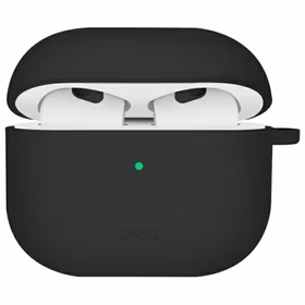 Uniq Nexo AirPods 4 + ausų kabliukų silikoninis dėklas - juodas