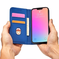 Magnetinė kortelės dėklas telefonui iPhone 14 Pro Max atverčiamas dėklas piniginė su stovu mėlyna