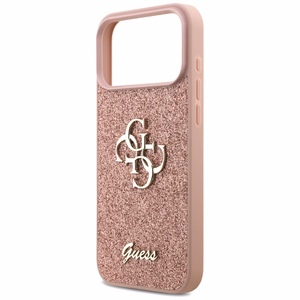 Guess Fiksuotas Blizgus Didelis 4G dėklas telefonui iPhone 17 Pro Max - rožinė