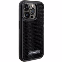 Karl Lagerfeld Rhinestone Logo Metal Plate Dėklas telefonui iPhone 15 Pro Max - juodas