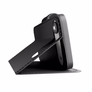 Puro dėklas telefonui su stovu iPhone 17 Air pagamintas iš ekologiškos odos, su atvartu, pinigine ir stovo funkcija - juodas