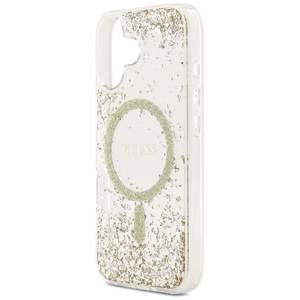 Guess Resin Bottom Glitter Magnetinis dėklas telefonui iPhone 17 - auksinė
