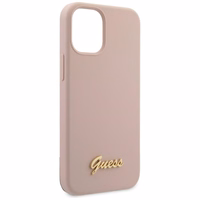 Guess GUHCP12SLSLMGLP iPhone 12 mini 5.4" šviesiai rožinis/šviesiai rožinis kietas dėklas Silikoninis užrašas Auksinis logotipas