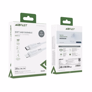 Acefast C3-01 Lightning - USB-C PD kabelis 30W 3A 480Mb/s 1.2m - baltas