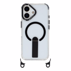 Hurtel dėklas su stovu, 30 cm rankiniu ir 120 cm pečių dirželiu, suderinamas su „MagSafe“, skirtas „iPhone 17“ – juodas