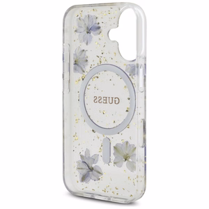 Guess Resin Flowers Glitter MagSafe iPhone 16 dėklas telefonui (m) - violetinis (m)
