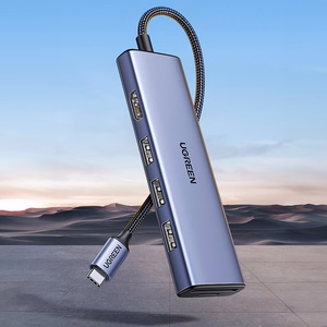 Ugreen CM511 20956A 6in1 šakotuvas USB-C - HDMI / 3x USB-A 3.0 / SD/TF kortelių skaitytuvas - pilkas