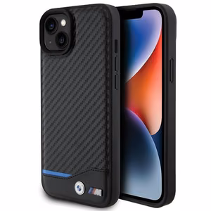 BMW Leather Carbon чехол для iPhone 15 Plus - чёрный