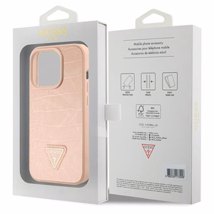 Guess Krokodilo Trikampio Metalinis Logotipas dėklas telefonui iPhone 15 Pro - rožinis