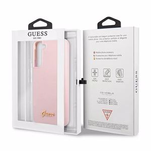 Guess GUHCS22MLSLMGLA S22+ S906 levandų/levandų kietas dėklas Silicone Script Metal Logo