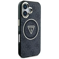Guess IML Metal Glitter 4G Circle Triangle Magnetinis dėklas telefonui iPhone 16 - juodas