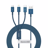 USB Laidas Baseus "3in1 Superior" Mėlynas 150cm (iki 3.5A)