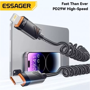 USB Laidas Essager Chuan4 juodas 29W Type-C / Lightning 180cm
