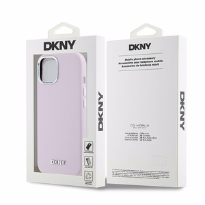 DKNY dėklas telefonui iPhone 15 6,1" DKHMP15SSMCHLP rožinė HC Magsafe silikonas su horizontalus metalinis logotipas