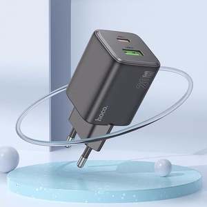 Įkroviklis Hoco USB A + USB C QC PD 3A 20W + kabelis USB C į Lightning N41 juodas