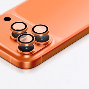AmazingThing objektyvo stiklas iPhone 17 Pro / Pro Max – su oranžiniu rėmeliu