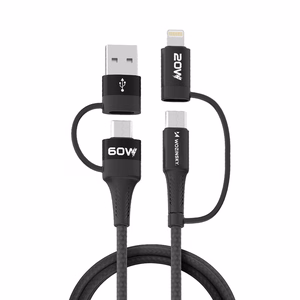 Wozinsky WNBAA 4in1 kabelis 2x USB-C 1x USB-A 1x Lightning 60W 1 m - juodas