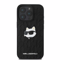 Karl Lagerfeld Monogram Choupette Head Pin dėklas telefonui iPhone 16 Pro - juodas