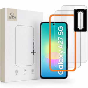 Tech-Protect Easy Set+ 2 dalių grūdinto stiklo apsaugų rinkinys ekranui ir kameros objektyvams, skirtas Samsung Galaxy A27 5G