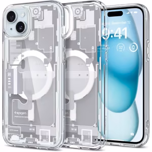 Spigen Ultra Hybrid Mag чехол с MagSafe для iPhone 15 Plus - белый (Zero One Pattern)