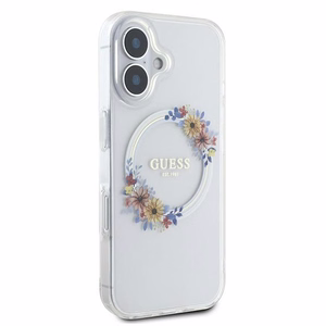 Guess IML Gėlių Vainikas Magnetinis dėklas telefonui iPhone 16 - skaidrus
