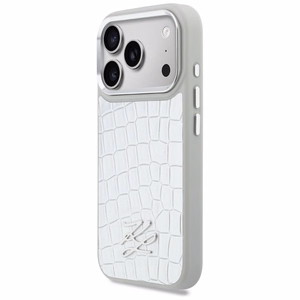 Karl Lagerfeld Croco KL Script Logo MagSafe dėklas for iPhone 17 Pro Max - sidabrinis