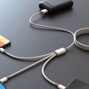 Dudao L8s-3in1 USB-A–USB-C / Micro-USB / Lightning kabelis, 100 W, 1,2 m, baltas