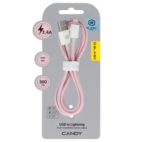 Blavec Kabelis Candy pintas - USB į Lightning - 2,4A 3 metrai Apple CarPlay (CCA-UL24P30) rožinė