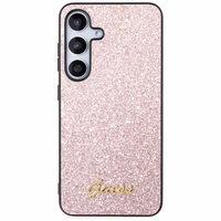 Guess Glitter Script dėklas telefonui Samsung Galaxy S24 - rožinė