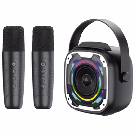 Blavec nešiojamas Bluetooth garsiakalbis WS-08 Karaoke Idol 8W su 2 mikrofonais juodas