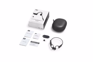 SHOKZ OpenComm2 UC 2025 belaidės Bluetooth kaulų laidžiavimo ausinės vaizdo konferencijoms su USB-C įkrovimo jungtimi ir USB-C adapteriu, triukšmą slopinančiu mikrofonu, juodos
