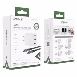 Acefast 2in1 įkroviklis GaN 65W USB Type C / USB, HDMI adapteris 4K @ 60Hz (rinkinys su kabeliu) baltas (A17 baltas)