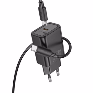 Įkroviklis telefonui Hoco USB C QC PD 20W + kabelis USB C į USB C N60 juodas